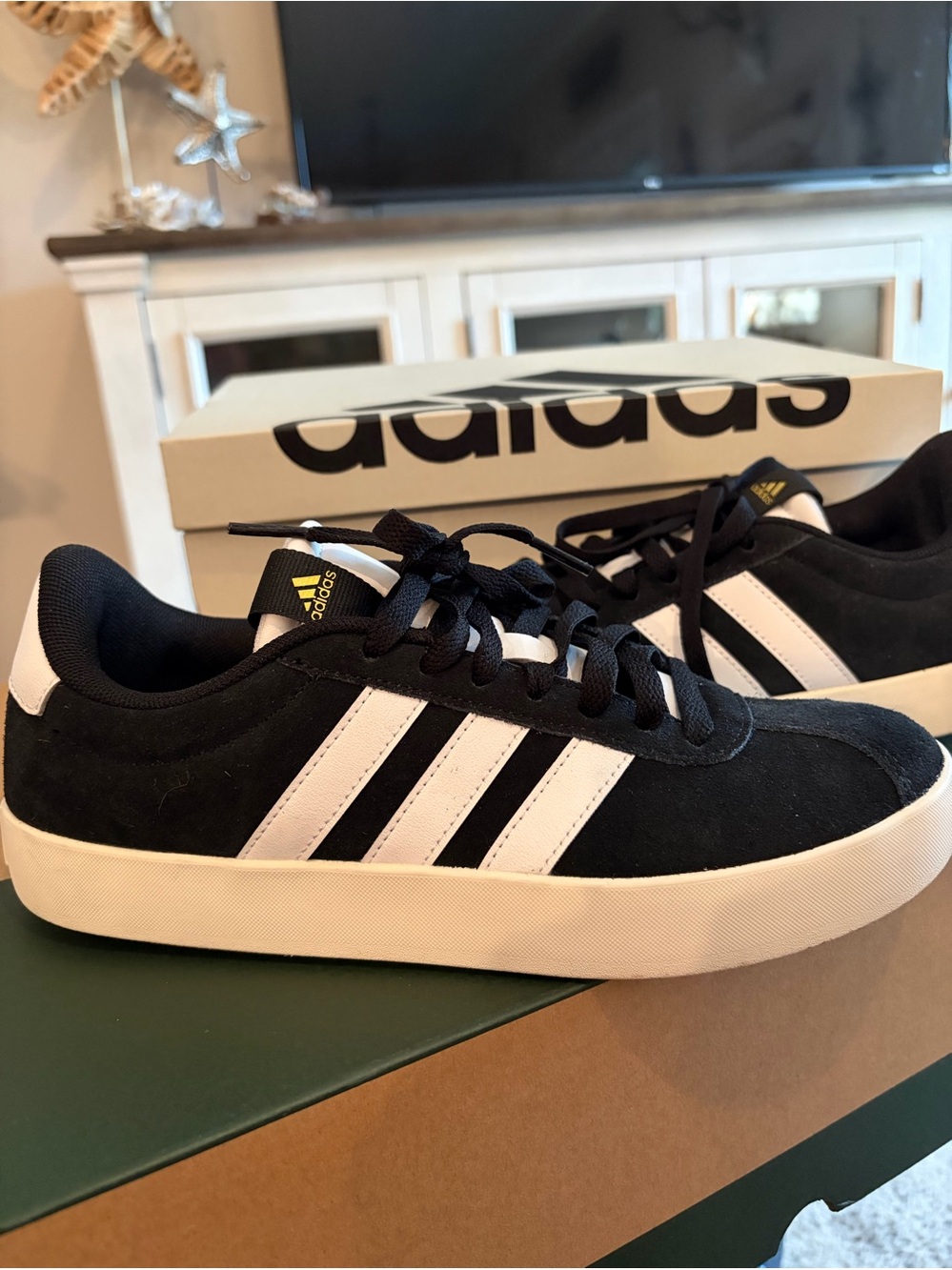 adidas Black Suede Sneakers with White Three Stripes